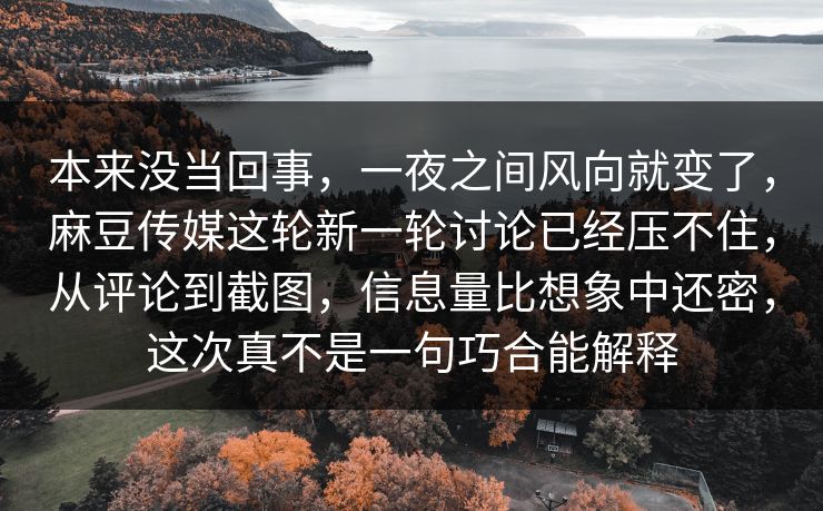 本来没当回事，一夜之间风向就变了，麻豆传媒这轮新一轮讨论已经压不住，从评论到截图，信息量比想象中还密，这次真不是一句巧合能解释