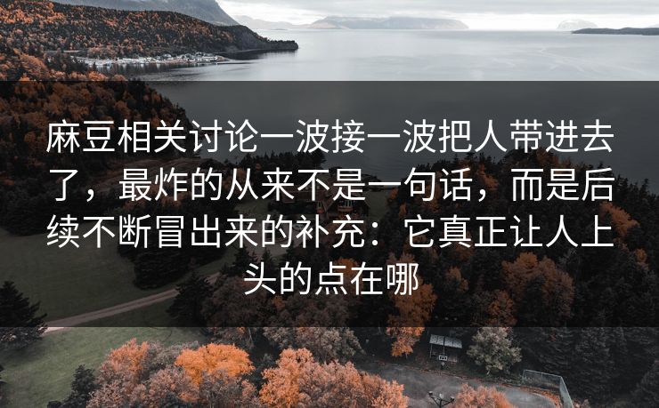 麻豆相关讨论一波接一波把人带进去了,最炸的从来不是一句话,而是后续不断冒出来的补充:它真正让人上头的点在哪